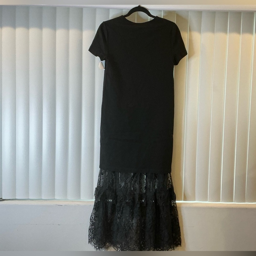 Trussardi Black Maxi Dress with Lace Hem Short Sleeve Elegant Formal - Picture 3 of 3